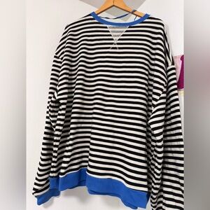 We the Free / Free People Classic Striped Oversized Crewneck in Black Combo